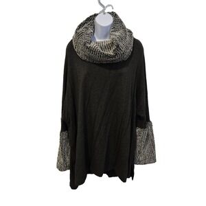 Capote Women's Lagenlook Sweater Faux Fur Cowl Neck Collar and Sleeves Cozy XL